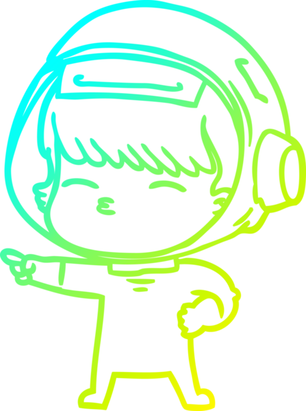 Soğuk gradyan çizgi çizimi bir insan tarafından çizilmiş meraklı astronot çizimi