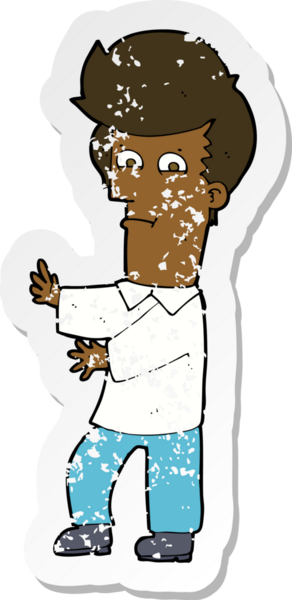 Bir insan tarafından çılgınca çizilmiş bir çizgi film karakterinin gerilimli retro yapıştırması.