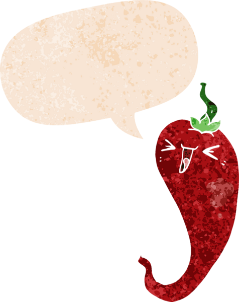 çizgi film sıcak biber ile konuşma balonu grunge sıkıntı retro dokuma tarzı bir insan tarafından çizilmiş