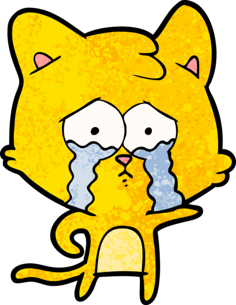 Bir insan tarafından çizilmiş ağlayan kedi çizgi filmi.