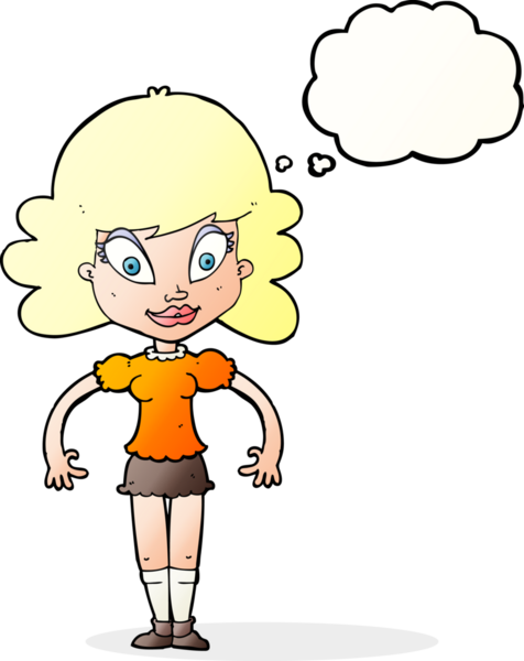 Bir insan tarafından çizilmiş düşünce baloncuğu olan güzel bir kadın.