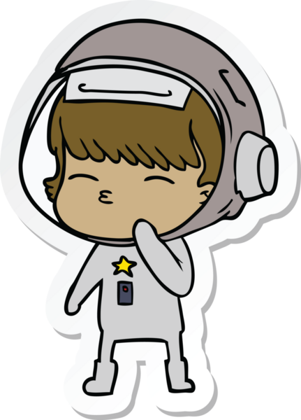 Bir insan tarafından çizilmiş meraklı bir astronotun çıkartması.