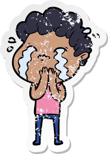 Bir insan tarafından çizilmiş ağlayan bir karikatürcünün sıkıntılı çıkartması.