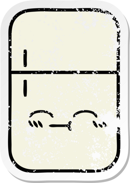 Bir insan tarafından çizilmiş şirin bir buzdolabının sıkıntılı çıkartması.