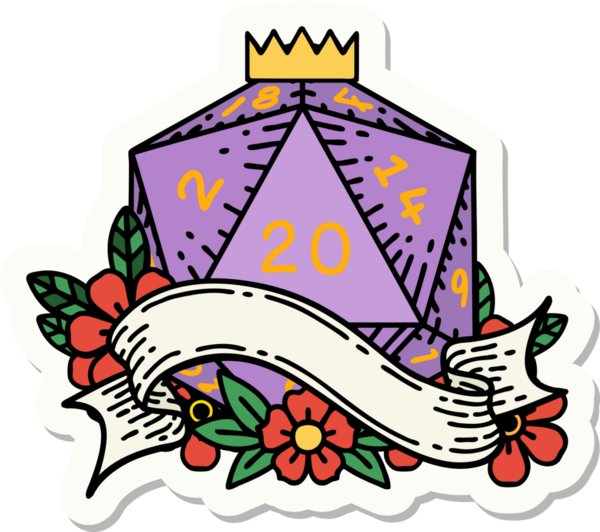 Bir insan tarafından çizilmiş 20 D20 zarının çıkartması.