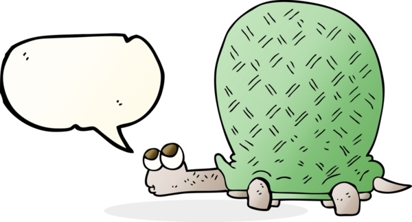 Bir insan tarafından çizilmiş serbest konuşma balonu karikatür kaplumbağası.