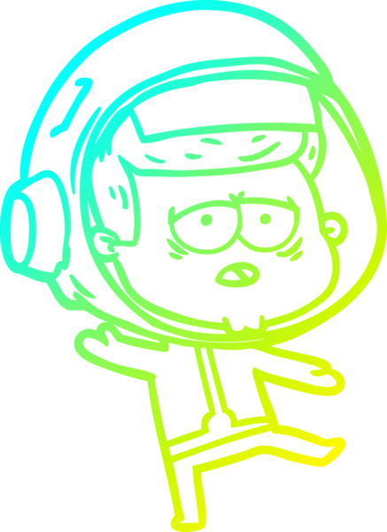 Bir insan tarafından çizilmiş soğuk gradyan çizgi çizimi yorgun astronot