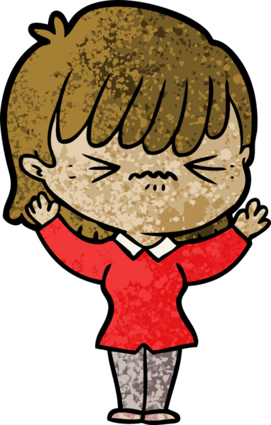 Bir insan tarafından çizilmiş kızgın çizgi film kızı.