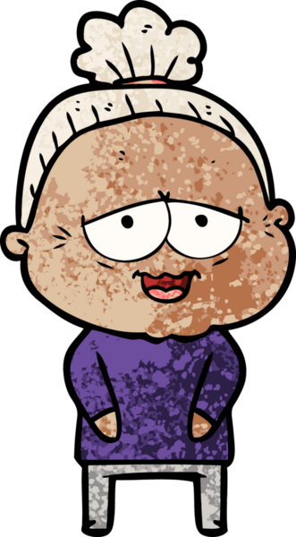 Bir insan tarafından çizilmiş mutlu yaşlı kadın çizgi filmi.