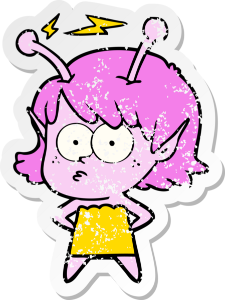 Bir insan tarafından çizilmiş uzaylı bir kızın sıkıntılı çıkartması.