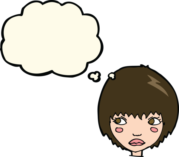 Bir insan tarafından çizilmiş düşünce baloncuğu olan mutsuz bir kız.