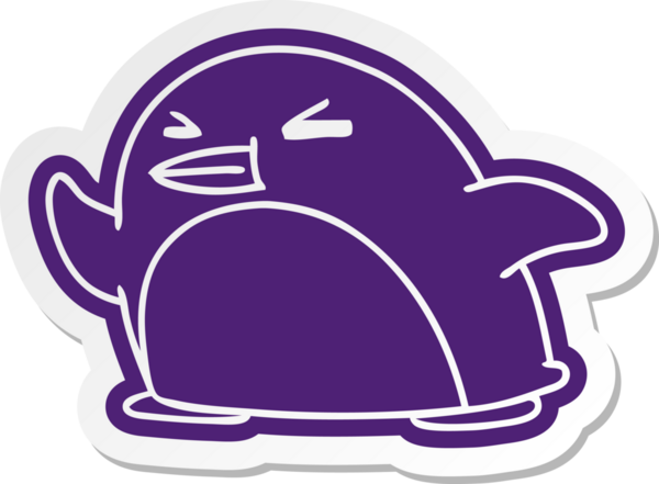 Bir insan tarafından çizilmiş sevimli bir penguenin karikatür etiketi.