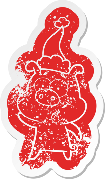 Mutlu çizgi film, insan tarafından çizilmiş Noel Baba şapkası takan bir domuzun sıkıntılı çıkartması.