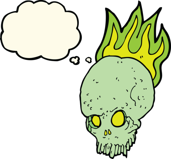 Bir insan tarafından çizilmiş düşünce baloncuklu garip kafatası.