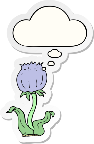 Düşünce baloncuğu insan tarafından çizilmiş bir çıkartma olan vahşi bir çiçek.