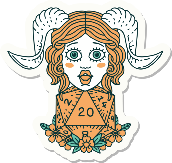 Bir insan tarafından çizilmiş D20 doğal zar atma etiketi