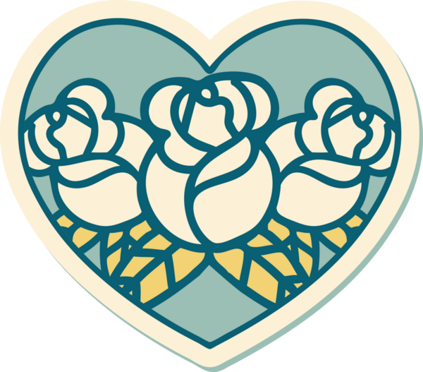 Geleneksel kalp stili dövme çıkartması ve bir insan tarafından çizilmiş çiçekler.