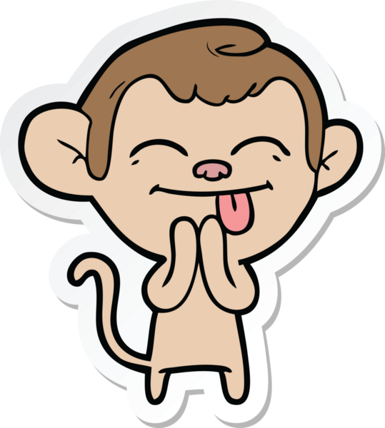 Bir insan tarafından çizilmiş komik bir maymun çıkartması.