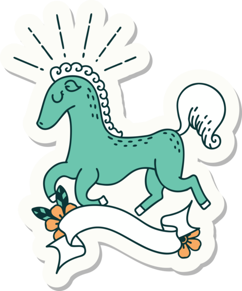 Bir insanın çizdiği dövme stili zıplayan bir aygır çıkartması.