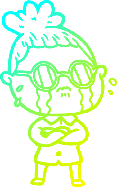 Bir insan tarafından çizilmiş gözlüklü, ağlayan bir karikatür çizimi.