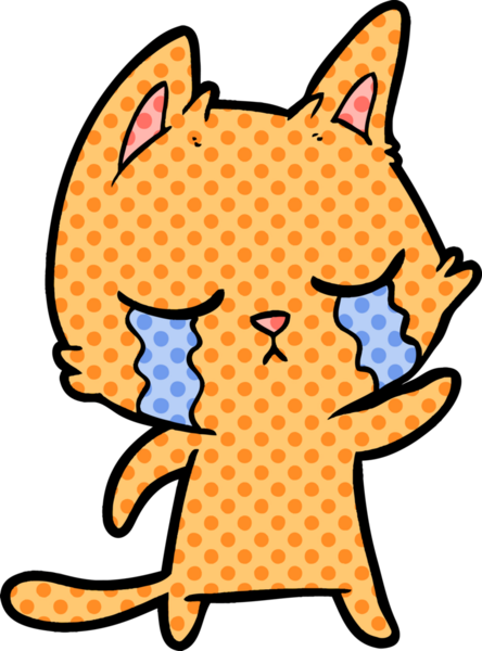 Bir insan tarafından çizilmiş ağlayan çizgi film kedisi.