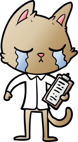 Bir insan tarafından çizilmiş ağlayan çizgi film iş kedisi.