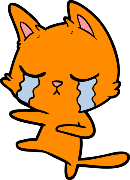 Bir insan tarafından çizilmiş ağlayan kedi çizgi filmi.