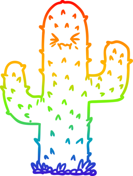 Bir insan tarafından çizilmiş bir kaktüsün gökkuşağı gradyanı çizimi