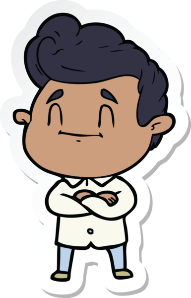 Bir insan tarafından çizilmiş mutlu bir çizgi film karakterinin çıkartması.