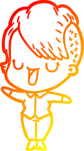 Hipster saç kesimi bir insan tarafından çizilmiş güzel bir çizgi film kızı çizimi.