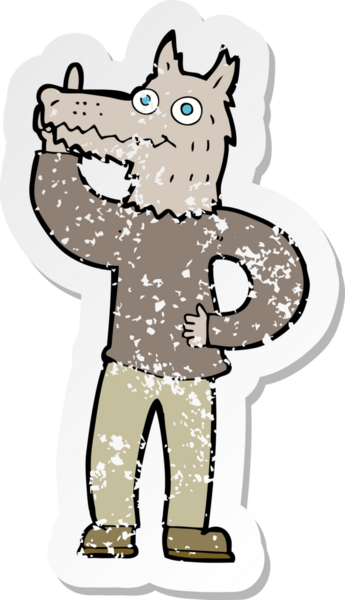 Bir insan tarafından çizilmiş bir fikri olan bir kurt adamın gerilimli çıkartması.