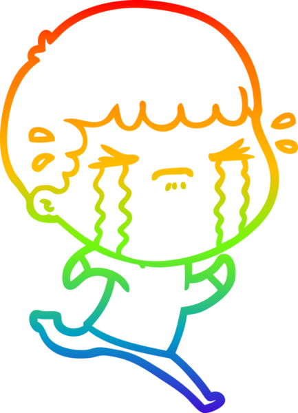 Gökkuşağı gradyan çizimi bir insan tarafından çizilmiş ağlayan bir karikatür adamı çiziyor.