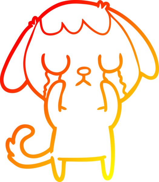 Bir insanın çizdiği ağlayan şirin bir köpeğin sıcak çizgi çizimi.