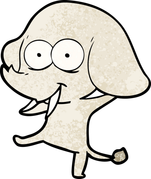 Bir insan tarafından çizilmiş mutlu bir fil.