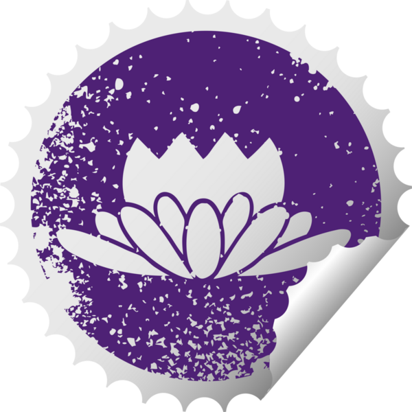 Bir insan tarafından çizilmiş çiçek desenli dairesel kabuk soyma etiketi.