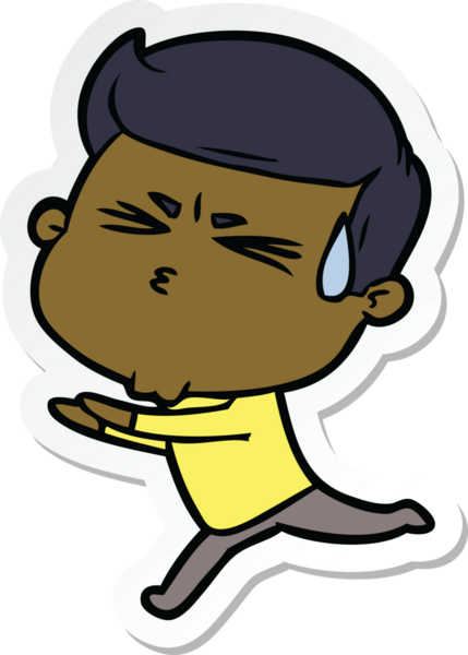 Bir insan tarafından çizilmiş terleyen bir karikatür adamın çıkartması.