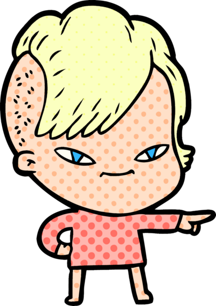 Bir insan tarafından çizilmiş hippi saç kesimli sevimli bir çizgi film kızı.