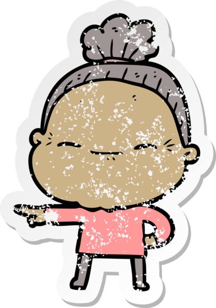 Bir insan tarafından çizilmiş barışçıl yaşlı bir kadının sıkıntılı çıkartması.