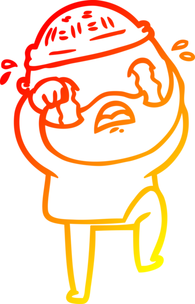 Karikatür çizen sakallı, ağlayan ve bir insan tarafından çizilen bir adamın sıcak çizgi çizimi.