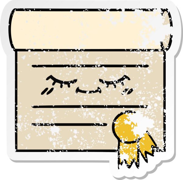 Bir insan tarafından çizilmiş şirin bir karikatür sertifikasının sıkıntılı etiketi