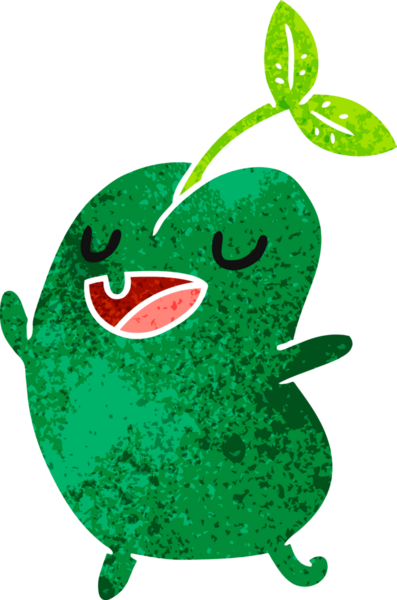 Eski çizgi film illüstrasyonu kawaii bir insan tarafından çizilmiş tatlı filizlenen fasulye.
