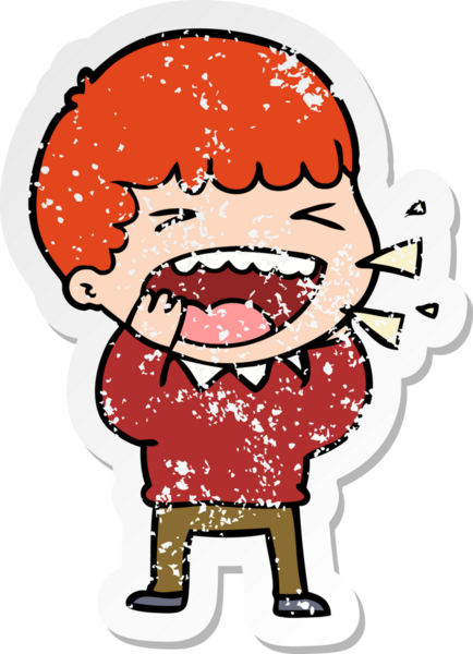 Bir insan tarafından çizilmiş gülen bir karikatür çıkartması.