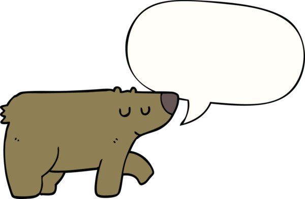 Bir insan tarafından çizilmiş konuşma balonlu çizgi film ayısı.