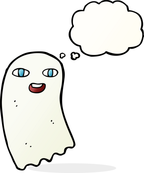 Bir insan tarafından çizilmiş düşünce baloncuklu komik çizgi film hayaleti.