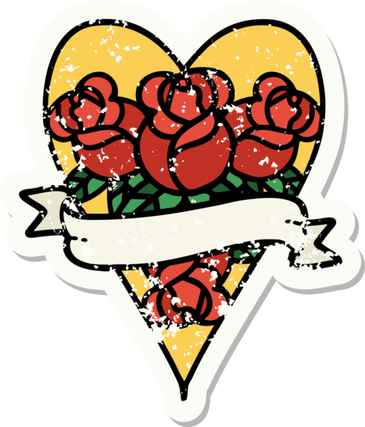 Geleneksel bir kalp stili ve insan tarafından çizilmiş çiçekli pankart dövmesi.