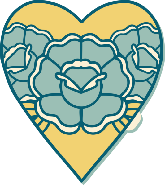 Geleneksel kalp stili dövme çıkartması ve bir insan tarafından çizilmiş çiçekler.