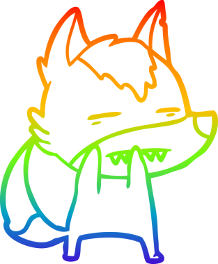 Gökkuşağı gradyan çizgi çizimi bir insan tarafından çizilmiş dişleri gösteren bir kurt çizgi