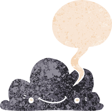 Bir insan tarafından çizilmiş grunge sıkıntılı retro biçiminde konuşma baloncuğu ile sevimli çizgi film bulutu