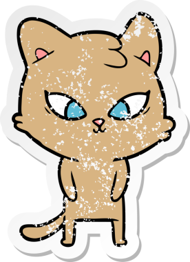 Bir insan tarafından çizilmiş şirin bir çizgi film kedisinin sıkıntılı çıkartması.