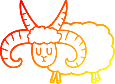 Bir insan tarafından çizilmiş uzun boynuzlu koç çizgi çizimi.